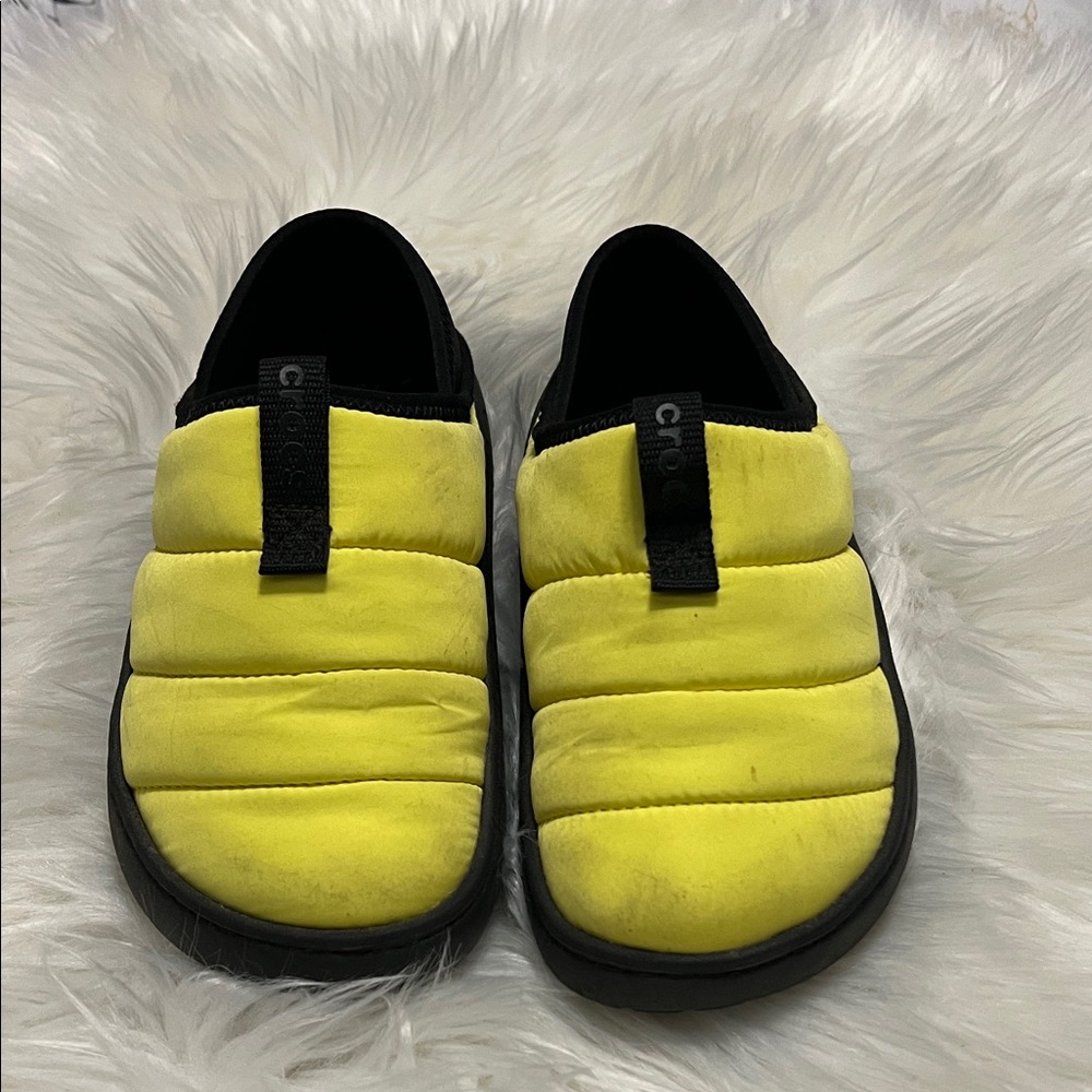 CROCS Yellow and Black Quilted Slip-Ons